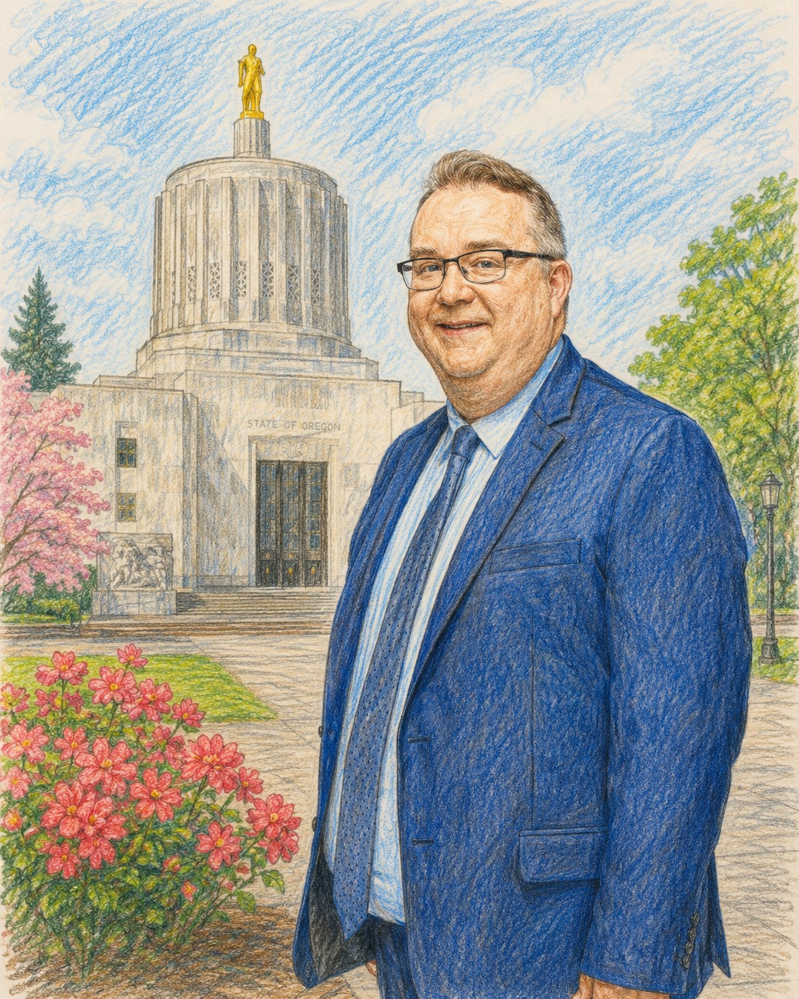 Portrait of Dave Smith in front of the Oregon State Capitol
